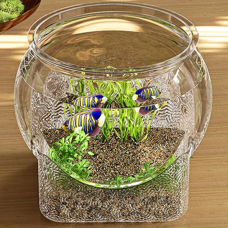 وعاء أسماك بيتا الزجاجي الصغير المستدير، حوض مائي مكتبي لتزيين المنزل والمكتب - Image 5